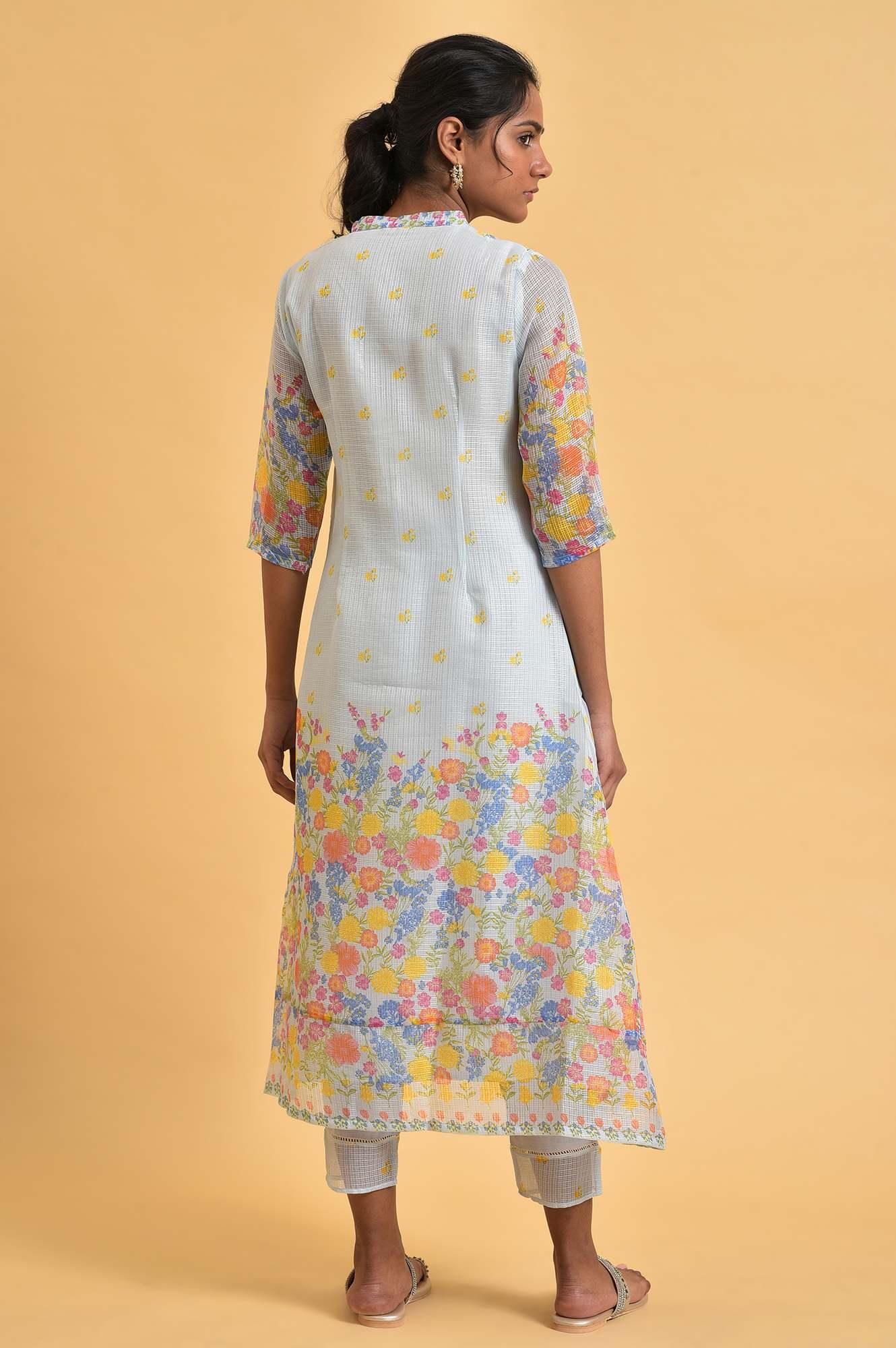 Light Blue Printed Kota kurta Set - wforwoman