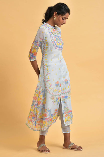 Light Blue Printed Kota kurta Set - wforwoman
