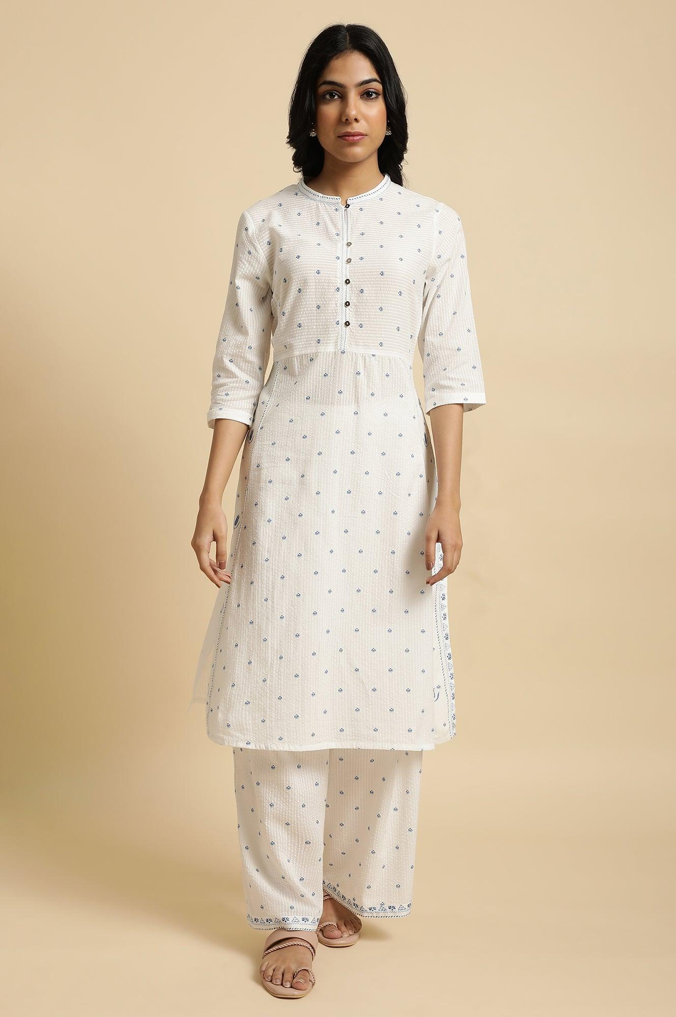 White Printed Summer kurta Co-Ord Set - wforwoman