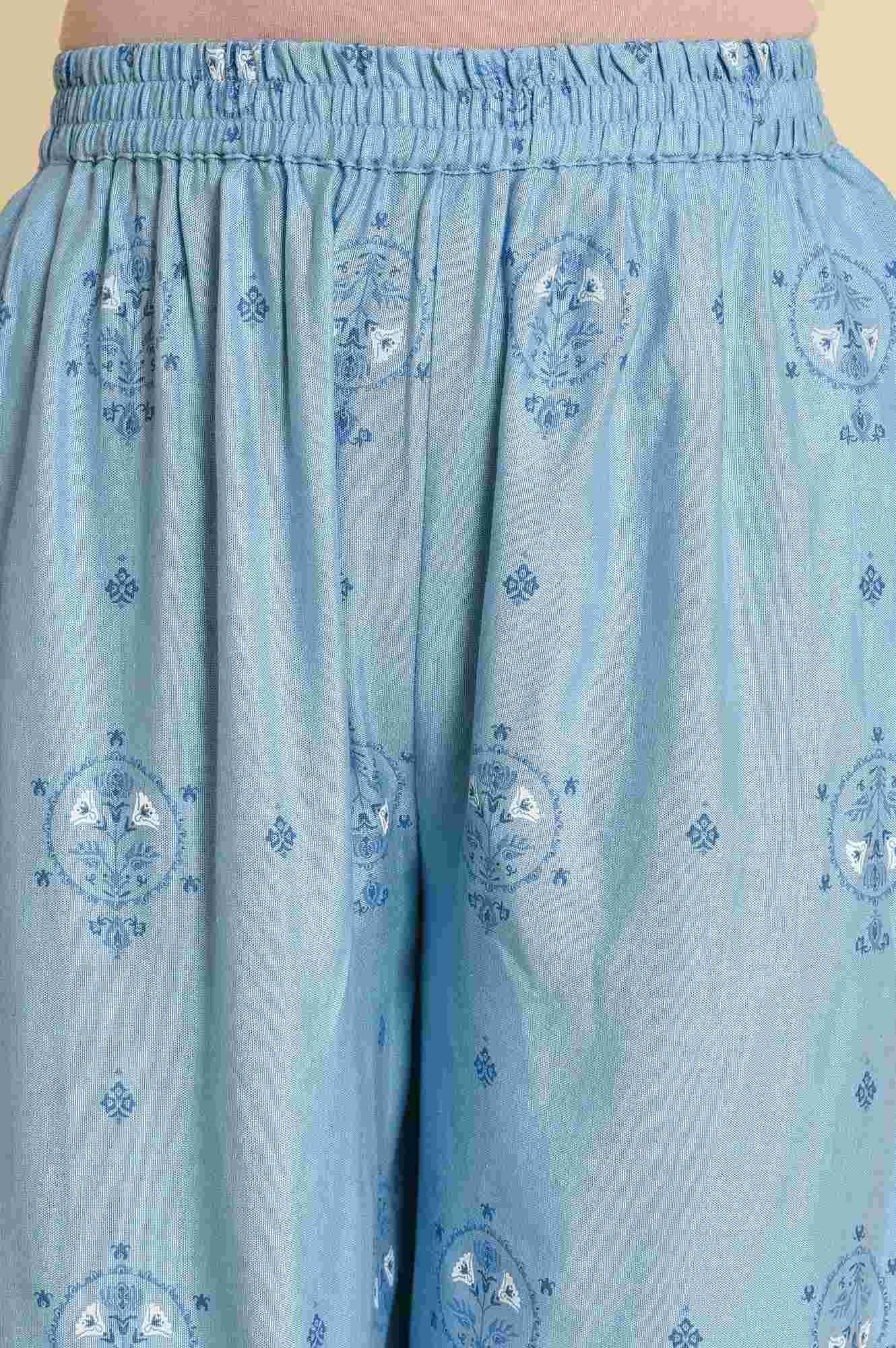 Blue Printed kurta Co-Ord Set - wforwoman