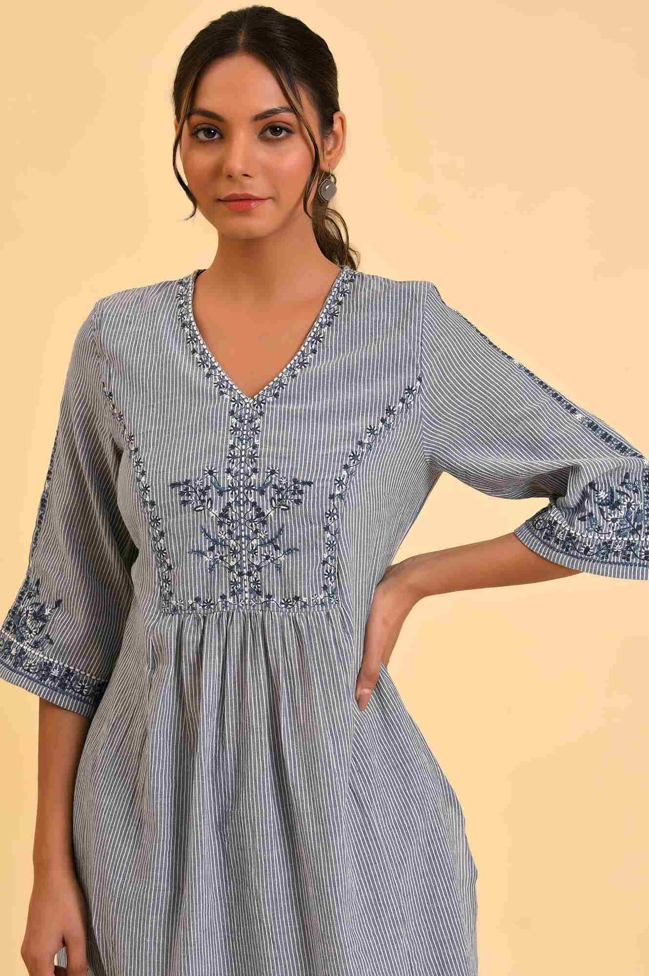 Blue Embroidered kurta &amp; Pants Co-Ord Set - wforwoman