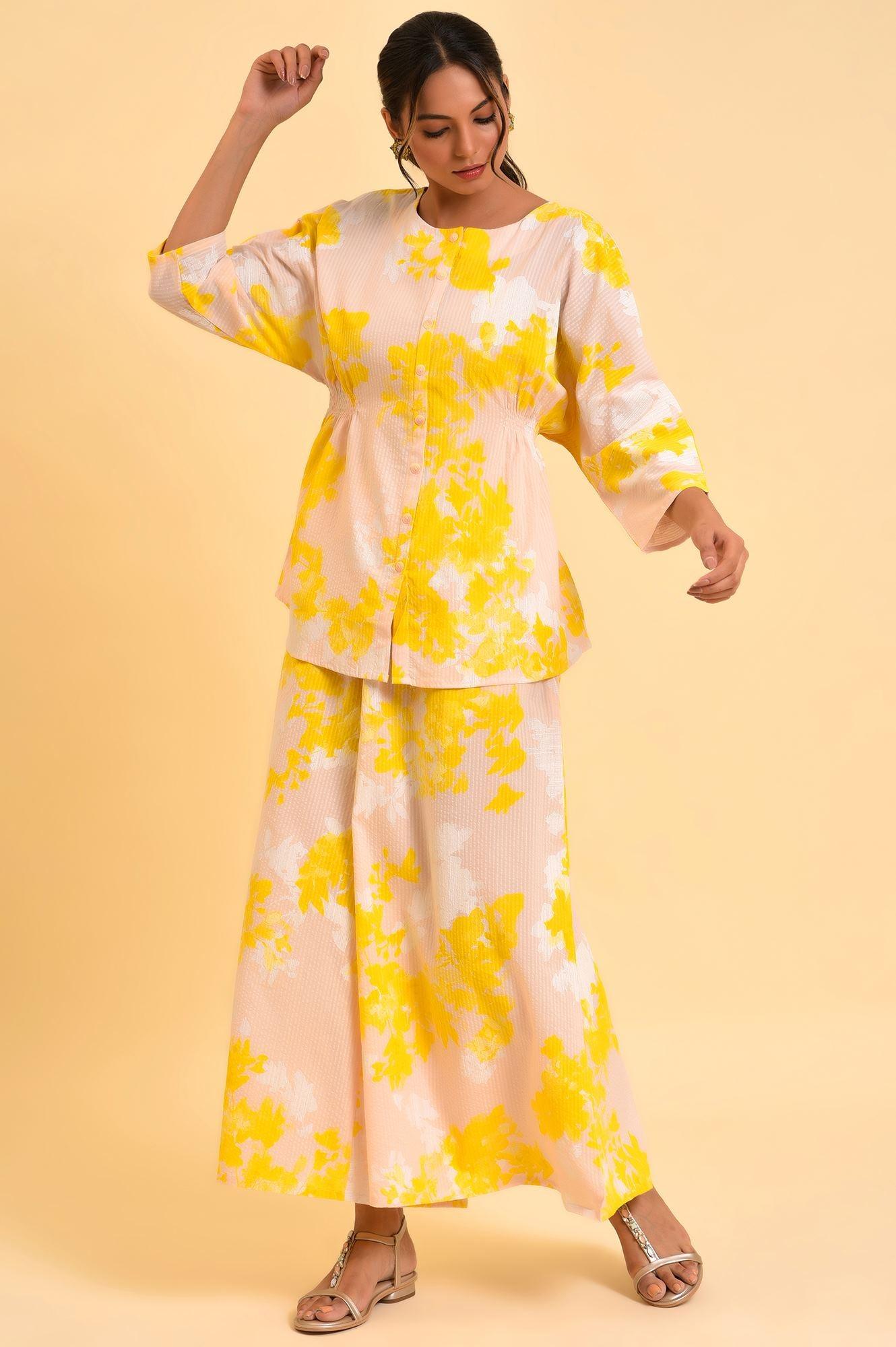 Pink Floral Printed Top &amp; Flared Pants Set - wforwoman