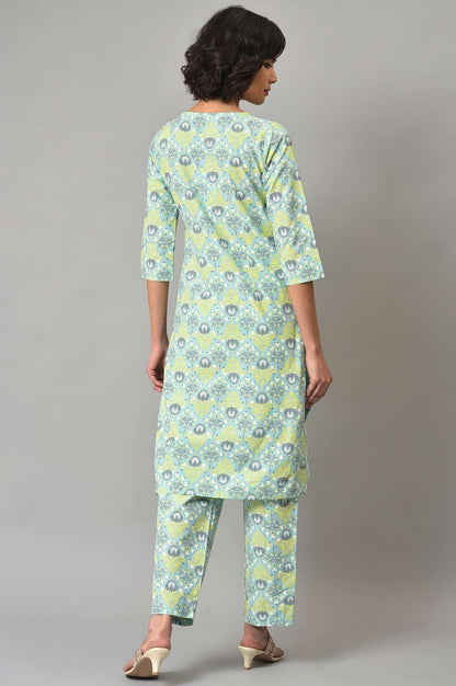 Light Green Printed kurta And Pants Co-Ord Set - wforwoman