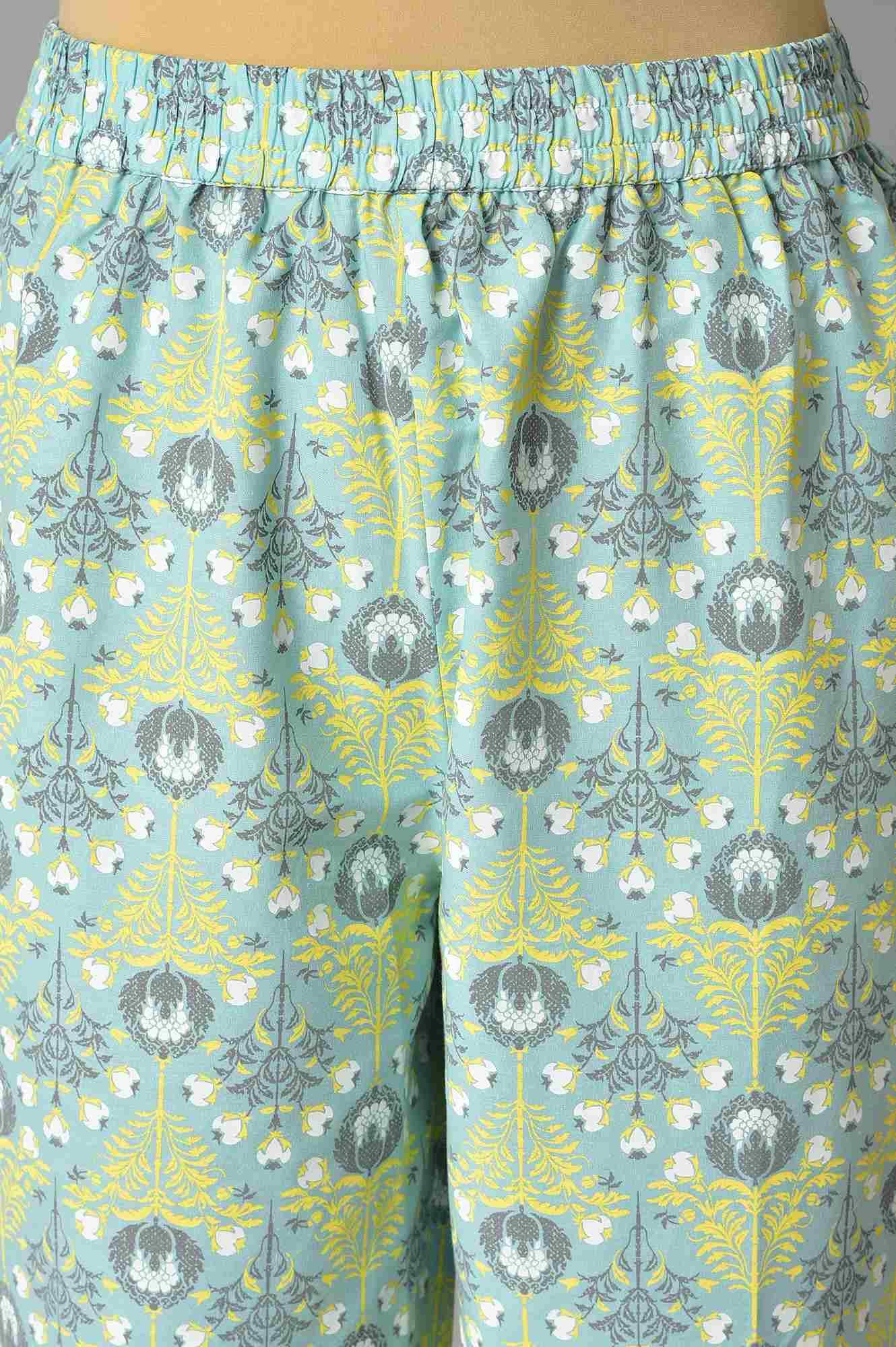 Light Green Printed kurta And Pants Co-Ord Set - wforwoman