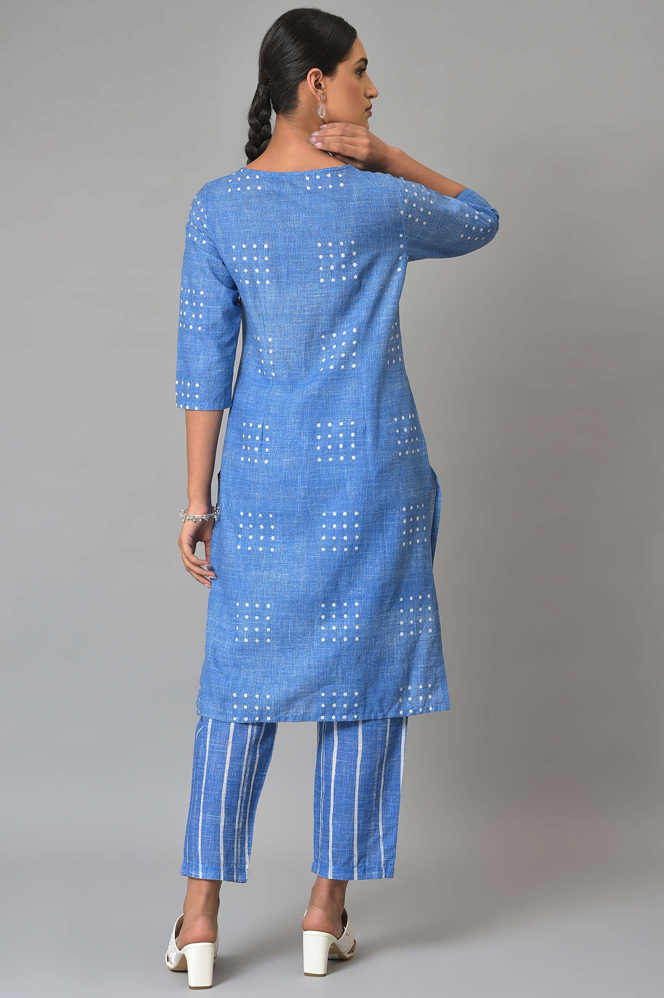 Blue Printed Kurta And Pants Co-Ord Set - wforwoman