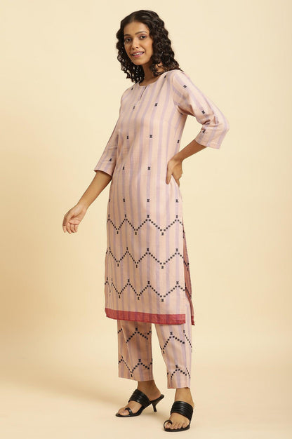 Pink And Purple Stripe Cotton Kurta And Pants Co-Ord Set - wforwoman
