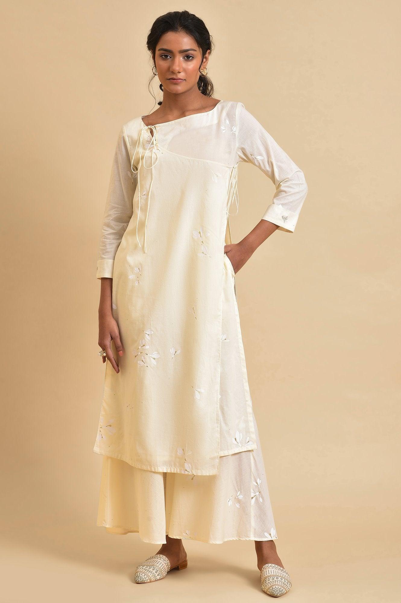 Ecru Floral Printed kurta Co-Ord Set - wforwoman
