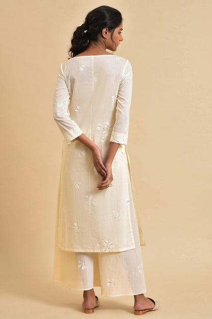 Ecru Floral Printed kurta Co-Ord Set - wforwoman