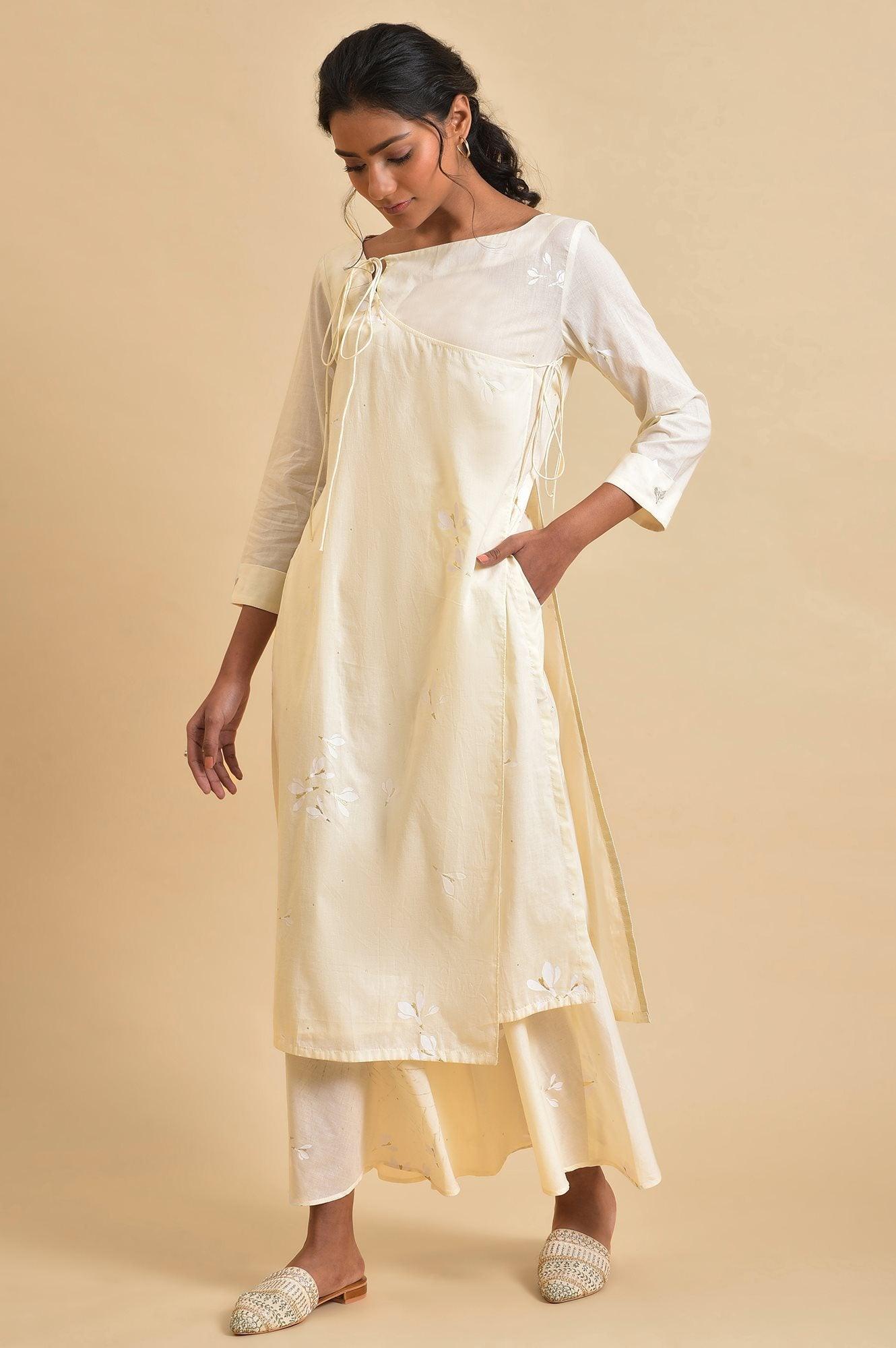 Ecru Floral Printed kurta Co-Ord Set - wforwoman
