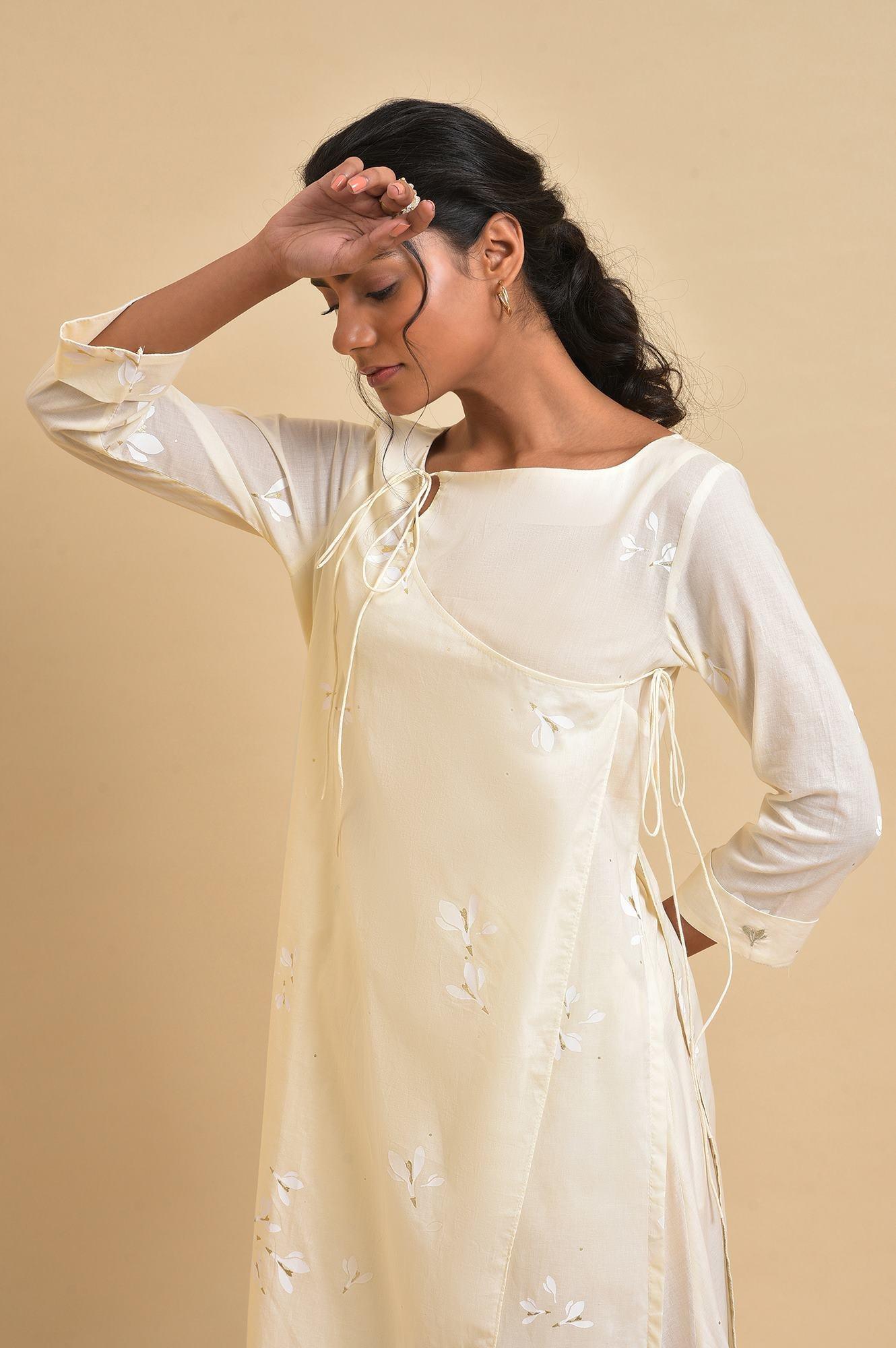 Ecru Floral Printed kurta Co-Ord Set - wforwoman