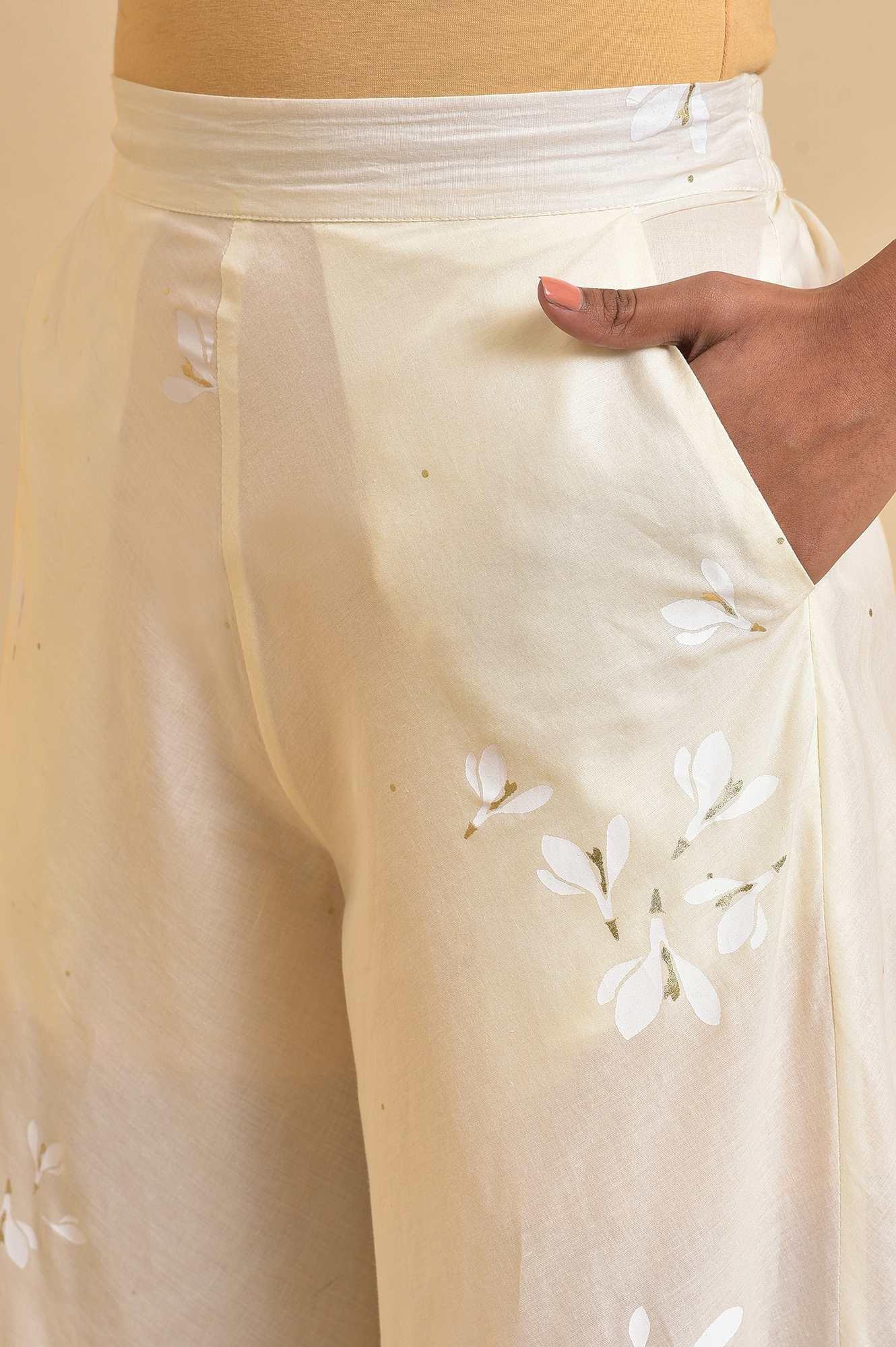 Ecru Floral Printed kurta Co-Ord Set - wforwoman