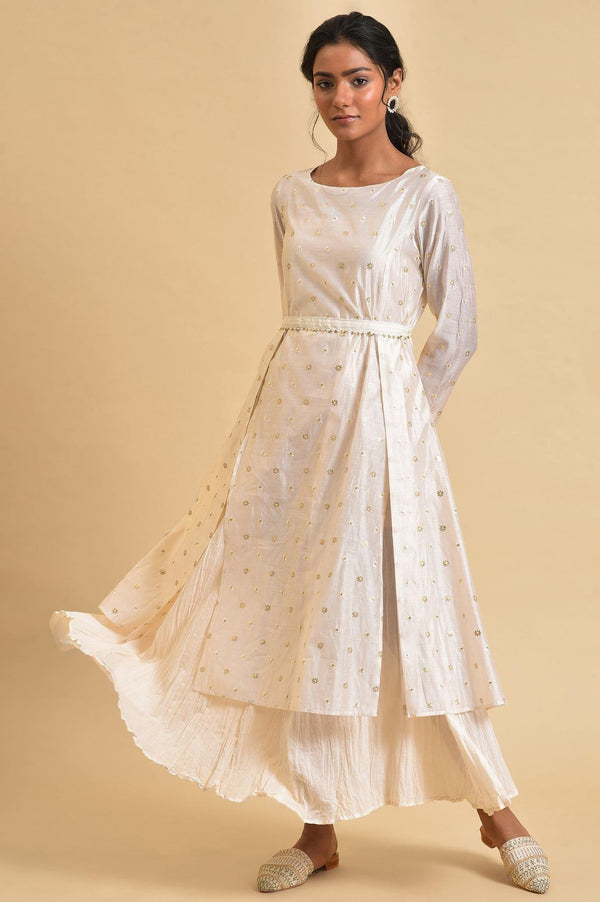 Layered Dress With Belt And Front Slit