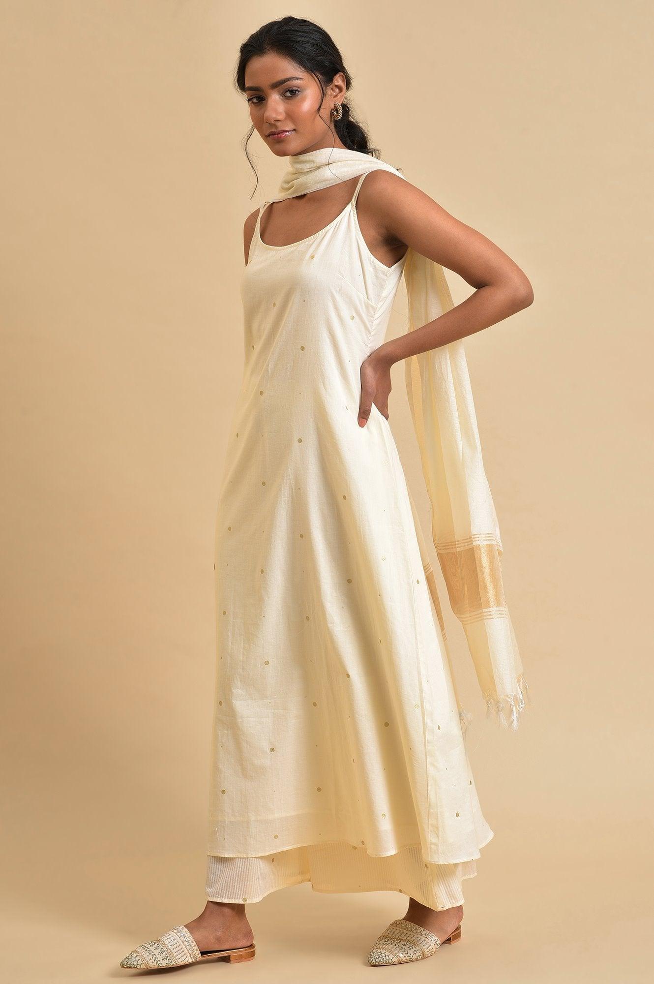 Ecru Slip kurta Set With Inner - wforwoman