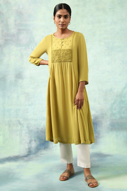 Green Flared Chikankari kurta In Rayon Crepe