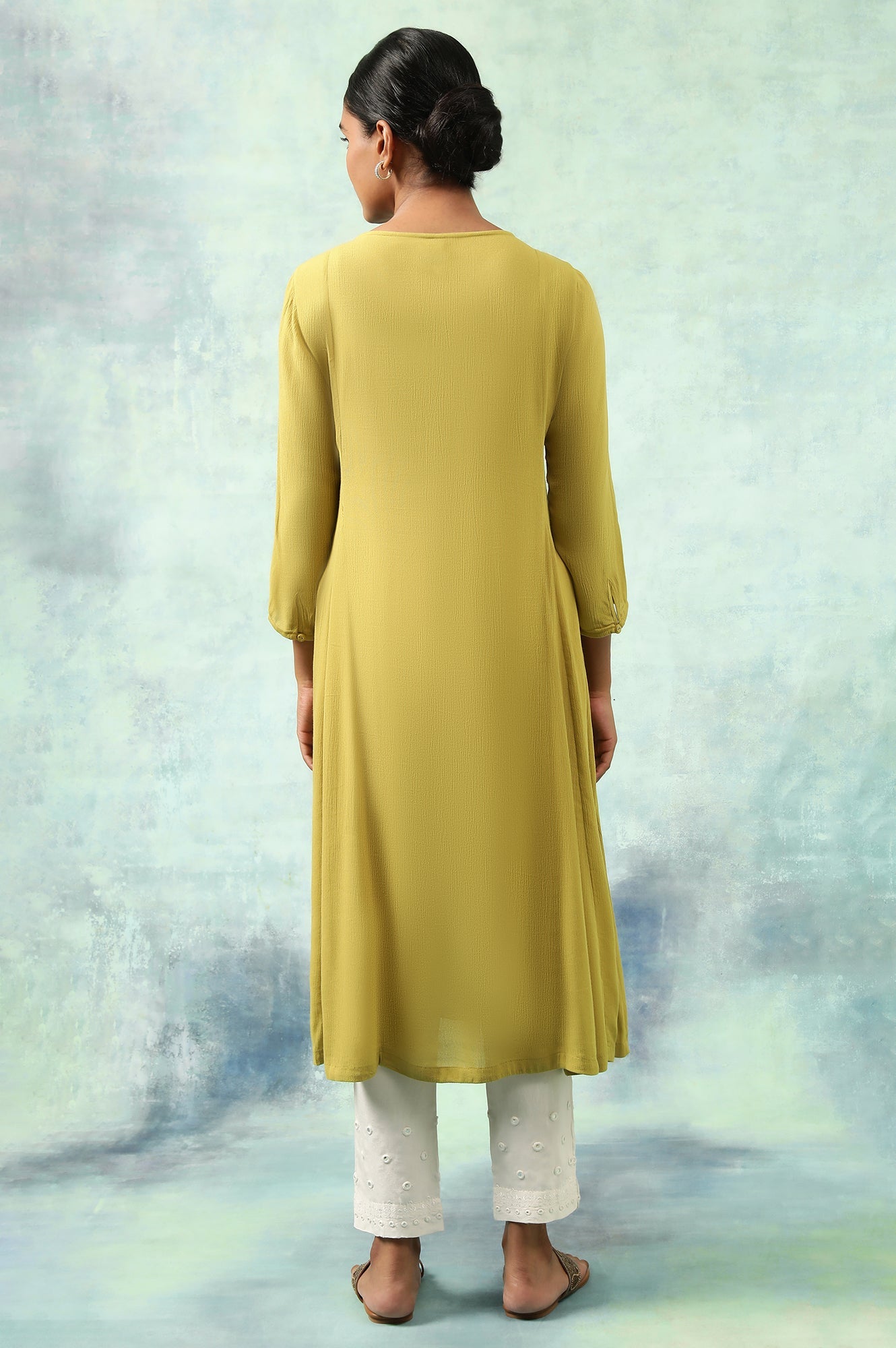 Green Flared Chikankari kurta In Rayon Crepe