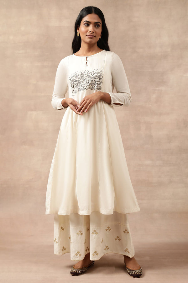 Ecru Cotton Voile Zardozi kurta