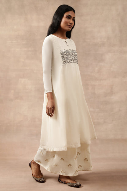 Ecru Cotton Voile Zardozi kurta