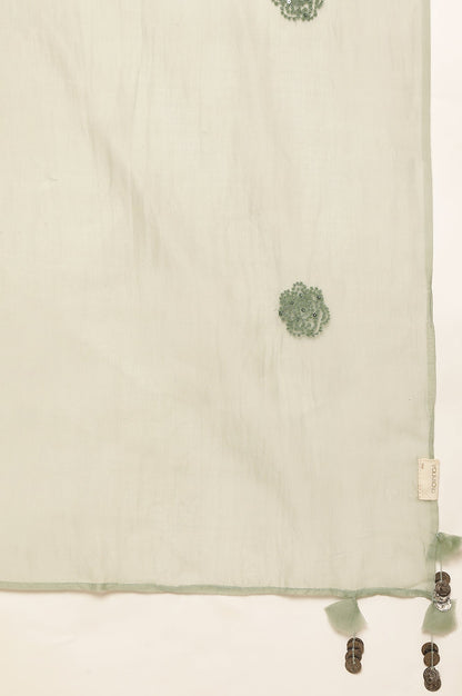 Green Hand Block Print Dress With Organza Sleeves