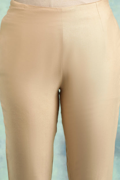 Beige Solid Slim Pants