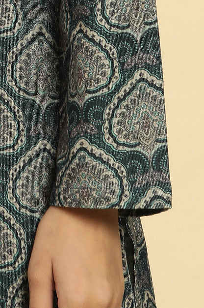 Green Printed Winter Kurta And Tights Set - wforwoman