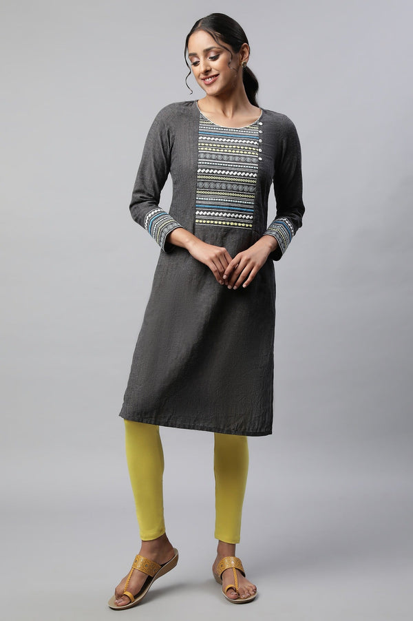 Grey Linen Textured Cotton Kurta
