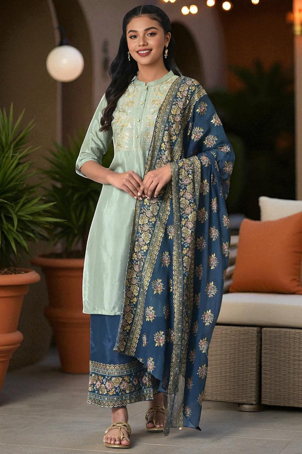 Green Zari Embroidered Festive kurta Set