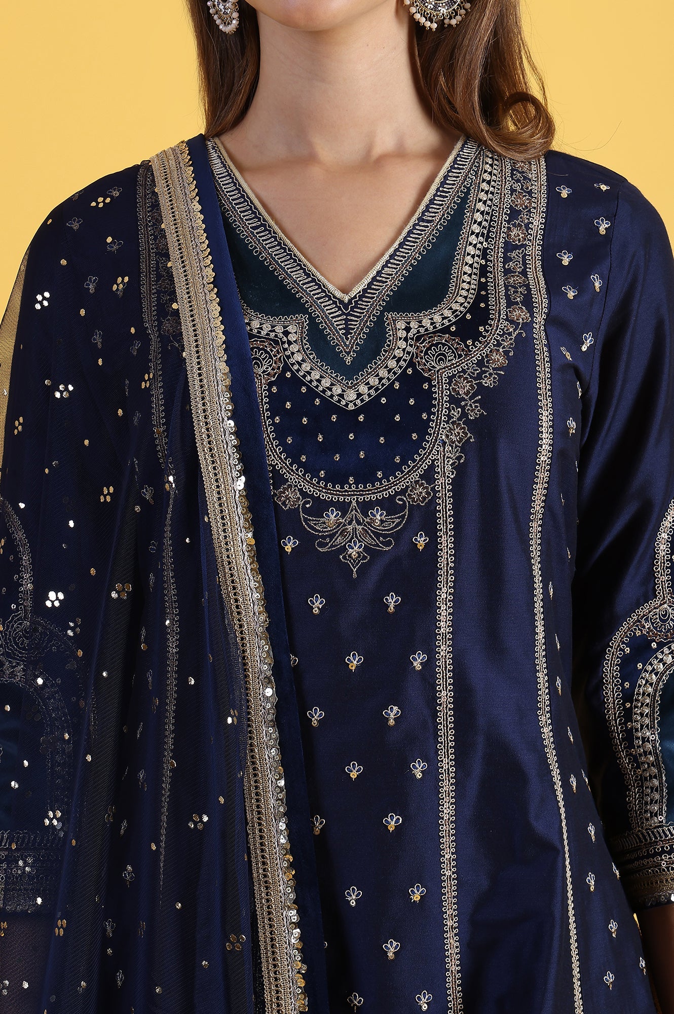 Blue Embroidered Kurta &amp; Sharara with Dupatta Set