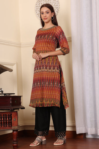 Yellow Ethnic Ikkat Thread Work Straight Woven Kurta