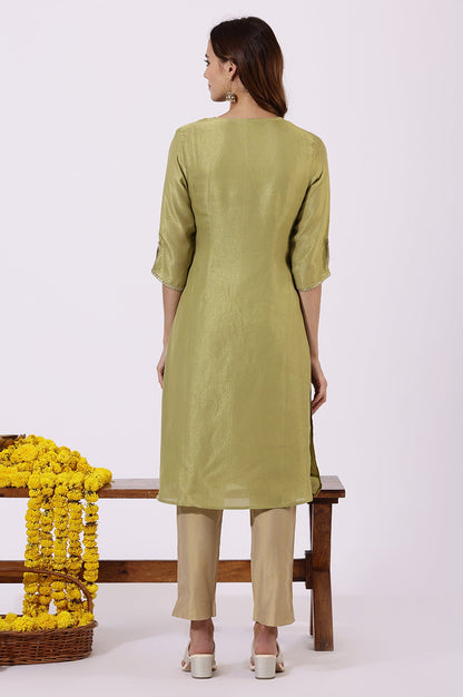 Green Solid Straight Kurta