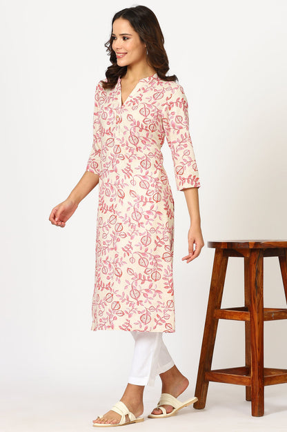 Beige Floral Straight Rayon Kurta