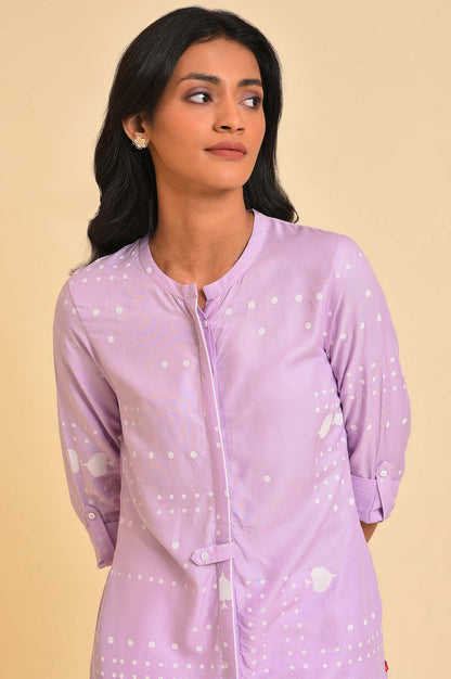 Light Purple Polka Dots Printed Straight Kurta with Parallel Pant Set