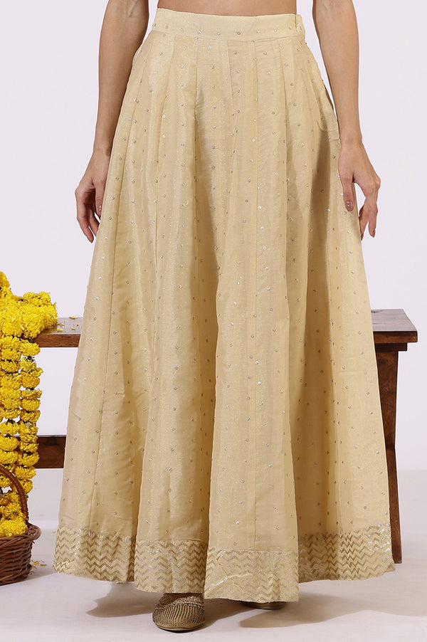 Gold Solid Sequins Flarred Skirts