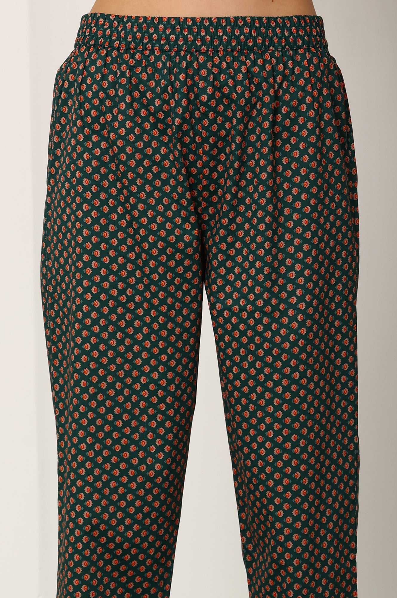 Bottle Green Floral Printed Pure Cotton Kurta, Pants And Dupatta Set