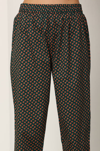 Bottle Green Floral Printed Pure Cotton Kurta, Pants And Dupatta Set