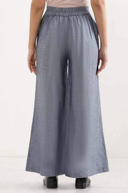 Blue Solid Flared Denim Pants With Tie Detail