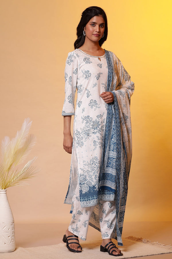 Aurelia White Floral Printed Kurta, Palazzo and Dupatta Set