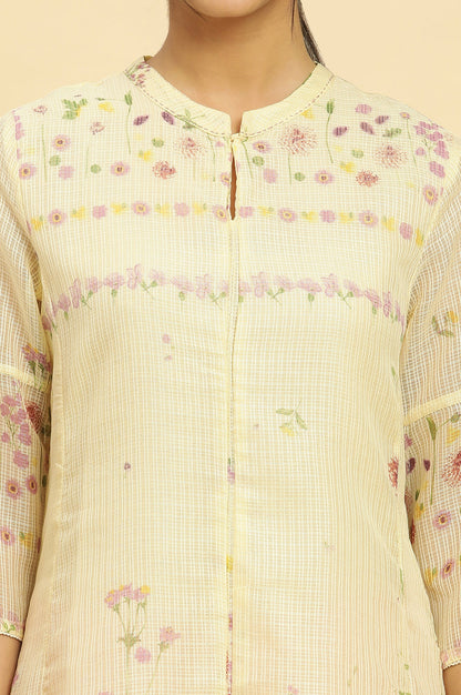 Yellow Floral Printed A-Line Kota Kurta