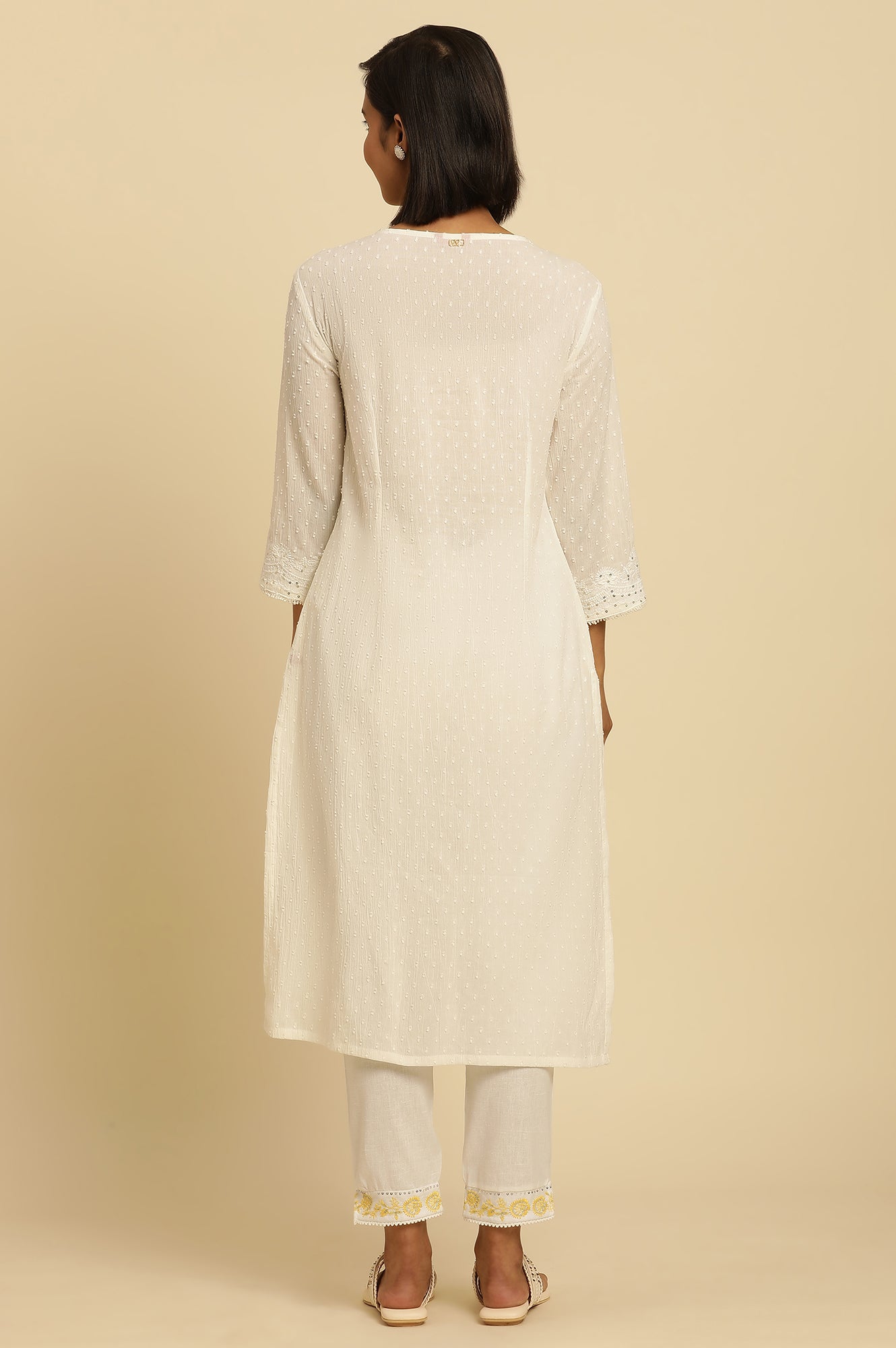 Ecru Chikankari Embroidered Kurta