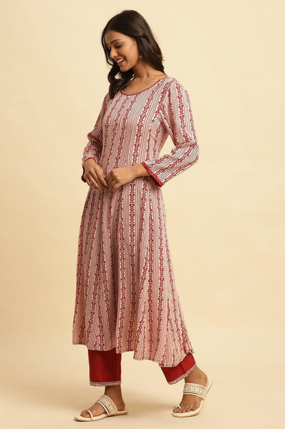 White And Red Printed A-Line Kurta - wforwoman