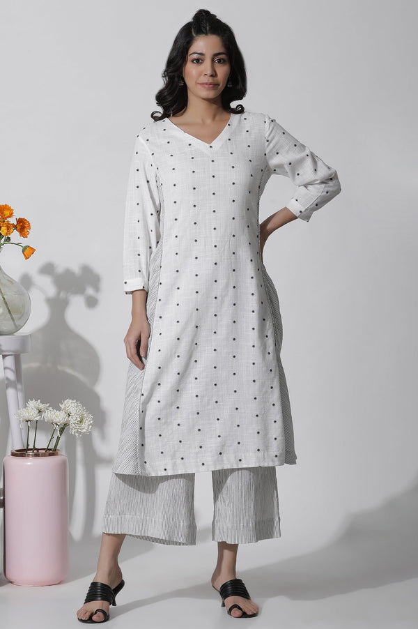 Off-White Work Wear Cotton Dobby Printed Kurta