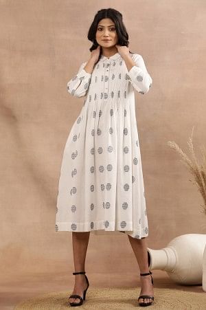 White Yarn Dyed Polka Dot Dress