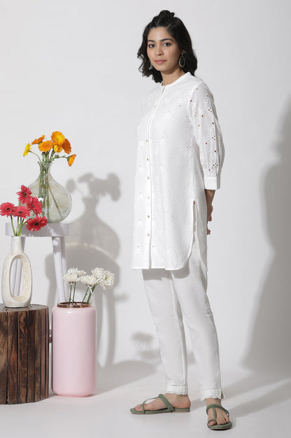White Short Schiffli Cotton Kurta
