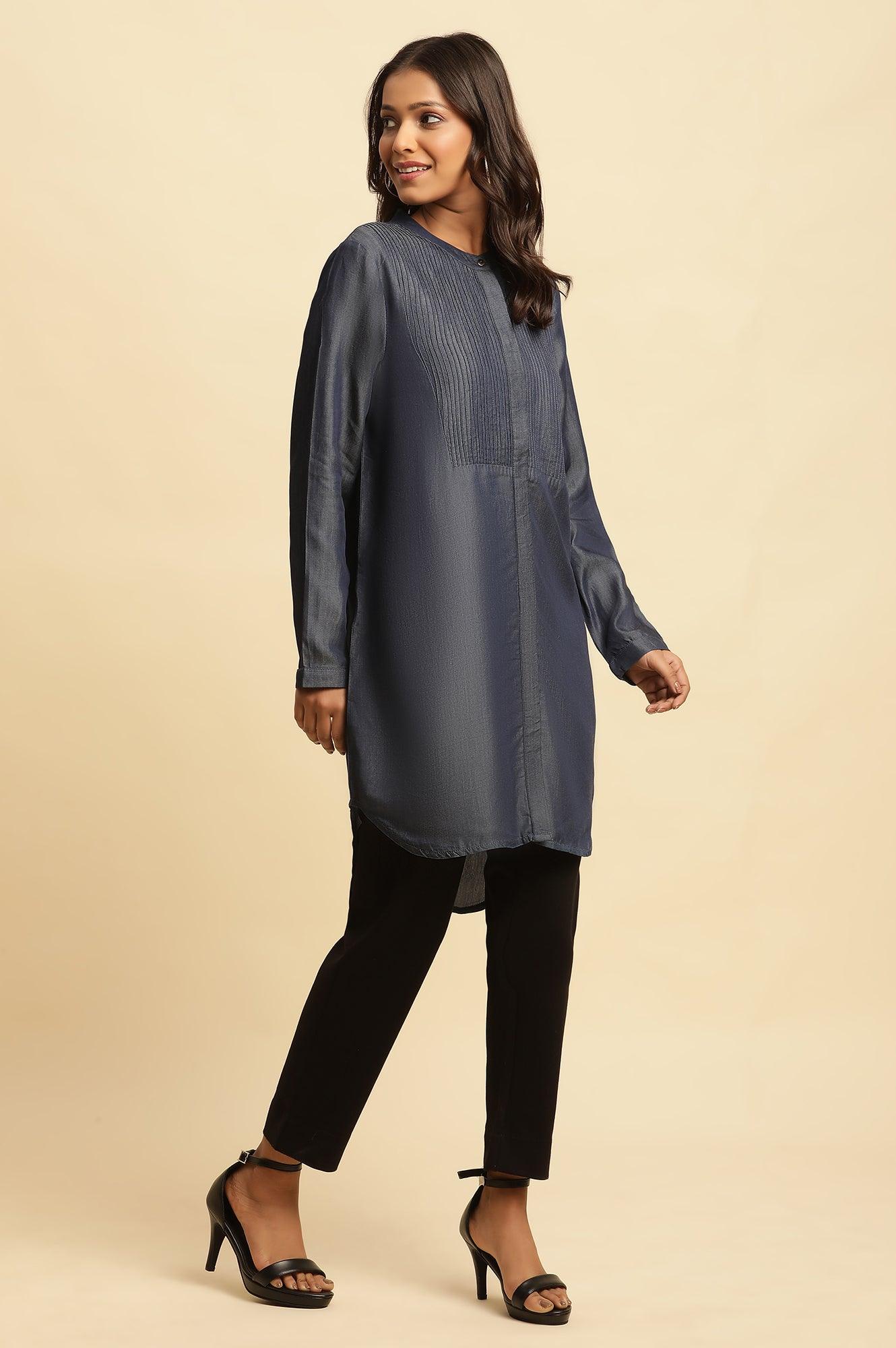 Blue Pintuck Denim Tunic - wforwoman