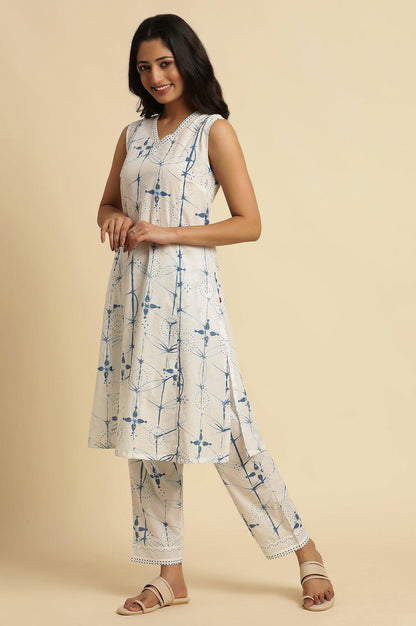 White Sleeveless Tie-Dye Kurta And Pants Set - wforwoman