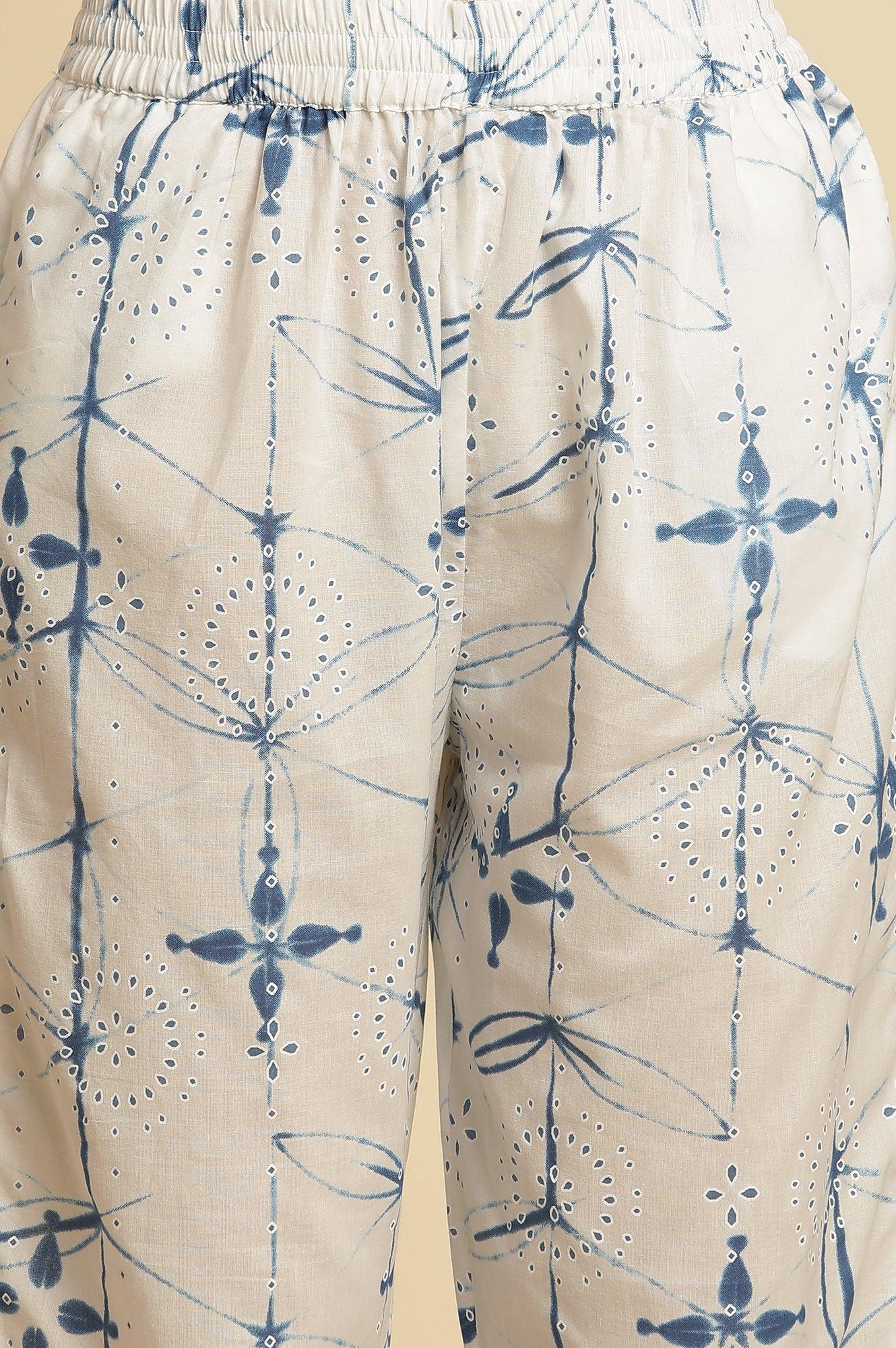 White Sleeveless Tie-Dye Kurta And Pants Set - wforwoman