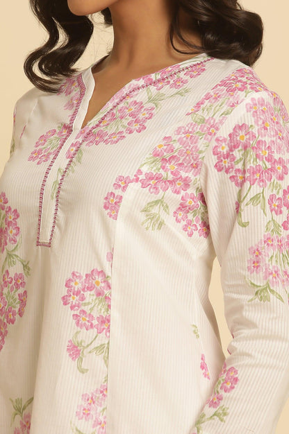 White Flared Floral Printed Kurta And Pants Set - wforwoman