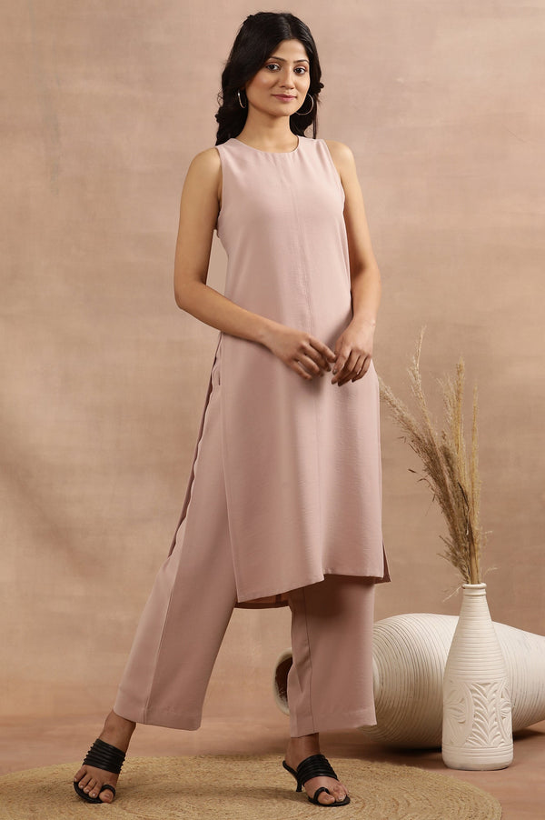 Pink Sleeveless Solid Straight Kurta And Pants Set