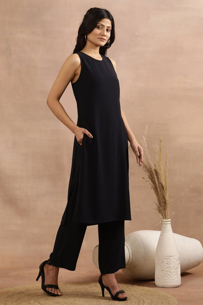 Navy Blue Straight Kurta And Pants Co-Ord Set