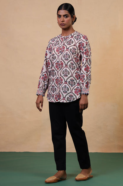 Folksong Ecru Floral Fabric Origami Hand Block Printed Cotton Tunic