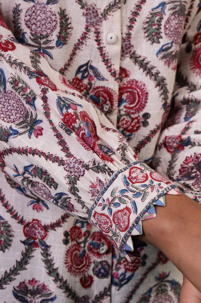 Folksong Ecru Floral Fabric Origami Hand Block Printed Cotton Tunic